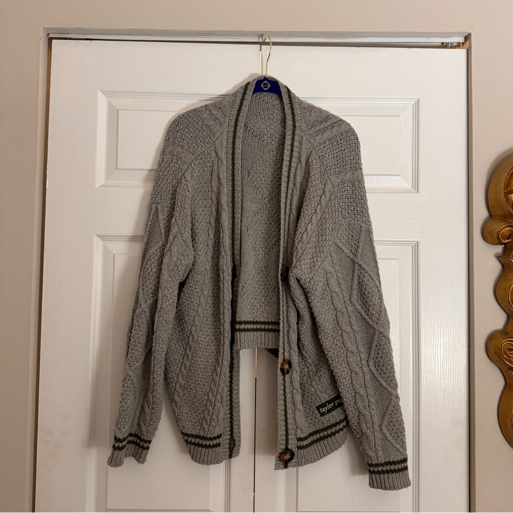 taylor swift, limited edition evermore green & grey cardigan
